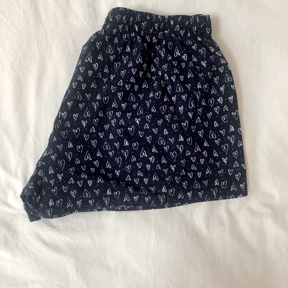 Navy blue white heart pajama shorts